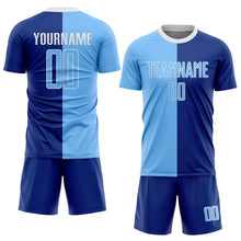 Laden Sie das Bild in den Galerie-Viewer, Custom Royal Light Blue-White Sublimation Split Fashion Soccer Uniform Jersey