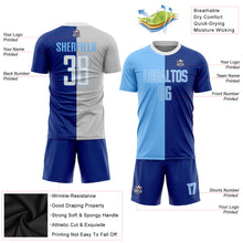 Laden Sie das Bild in den Galerie-Viewer, Custom Royal Light Blue-White Sublimation Split Fashion Soccer Uniform Jersey