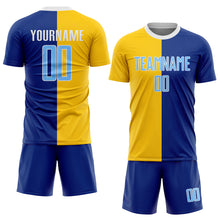 Laden Sie das Bild in den Galerie-Viewer, Custom Royal Light Blue-Gold Sublimation Split Fashion Soccer Uniform Jersey