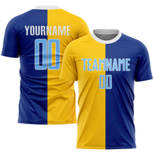 Laden Sie das Bild in den Galerie-Viewer, Custom Royal Light Blue-Gold Sublimation Split Fashion Soccer Uniform Jersey