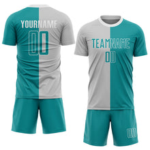 Laden Sie das Bild in den Galerie-Viewer, Custom Gray Teal-White Sublimation Split Fashion Soccer Uniform Jersey