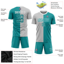Laden Sie das Bild in den Galerie-Viewer, Custom Gray Teal-White Sublimation Split Fashion Soccer Uniform Jersey