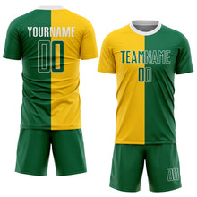Laden Sie das Bild in den Galerie-Viewer, Custom Gold Kelly Green-White Sublimation Split Fashion Soccer Uniform Jersey