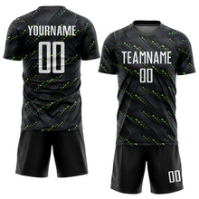 Laden Sie das Bild in den Galerie-Viewer, Custom Black White-Kelly Green Sublimation Soccer Uniform Jersey