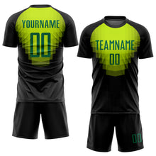 Laden Sie das Bild in den Galerie-Viewer, Custom Black Kelly Green Sublimation Soccer Uniform Jersey