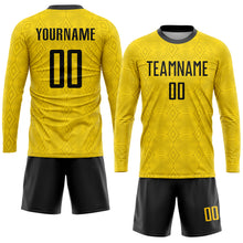 Load image into Gallery viewer, Custom Gold Black Sublimation Soccer Uniform Jersey