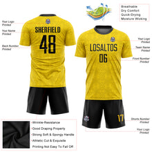 Load image into Gallery viewer, Custom Gold Black Sublimation Soccer Uniform Jersey