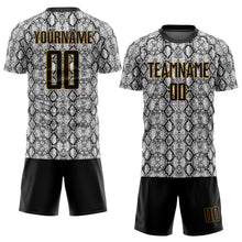 Laden Sie das Bild in den Galerie-Viewer, Custom Black Black-Old Gold Sublimation Snakeskin Soccer Uniform Jersey