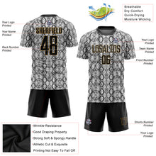 Laden Sie das Bild in den Galerie-Viewer, Custom Black Black-Old Gold Sublimation Snakeskin Soccer Uniform Jersey