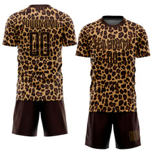 Laden Sie das Bild in den Galerie-Viewer, Custom Brown Brown-Old Gold Sublimation Leopard Soccer Uniform Jersey