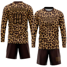 Laden Sie das Bild in den Galerie-Viewer, Custom Brown Brown-Old Gold Sublimation Leopard Soccer Uniform Jersey