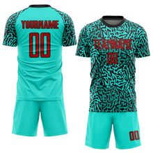 Load image into Gallery viewer, Custom Aqua Red-Black Sublimation Soccer Uniform Jersey
