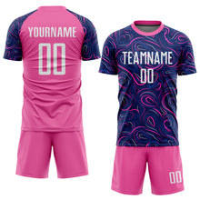 Laden Sie das Bild in den Galerie-Viewer, Custom Navy White-Pink Sublimation Soccer Uniform Jersey