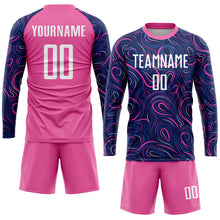 Laden Sie das Bild in den Galerie-Viewer, Custom Navy White-Pink Sublimation Soccer Uniform Jersey