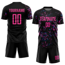 Загрузить изображение в средство просмотра галереи, Custom Black Pink-Light Blue Sublimation Soccer Uniform Jersey