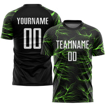 Laden Sie das Bild in den Galerie-Viewer, Custom Black White-Neon Green Sublimation Soccer Uniform Jersey