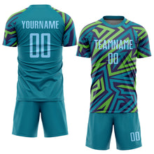 Загрузить изображение в средство просмотра галереи, Custom Teal Light Blue-Kelly Green Sublimation Soccer Uniform Jersey