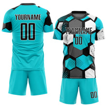 Laden Sie das Bild in den Galerie-Viewer, Custom Aqua Black-White Sublimation Soccer Uniform Jersey