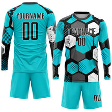 Laden Sie das Bild in den Galerie-Viewer, Custom Aqua Black-White Sublimation Soccer Uniform Jersey