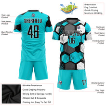 Laden Sie das Bild in den Galerie-Viewer, Custom Aqua Black-White Sublimation Soccer Uniform Jersey