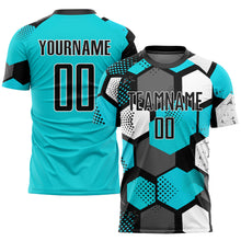 Load image into Gallery viewer, Custom Aqua Black-White Sublimation Soccer Uniform Jersey
