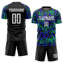 Laden Sie das Bild in den Galerie-Viewer, Custom Black White-Neon Green Sublimation Soccer Uniform Jersey