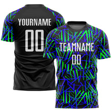 Laden Sie das Bild in den Galerie-Viewer, Custom Black White-Neon Green Sublimation Soccer Uniform Jersey