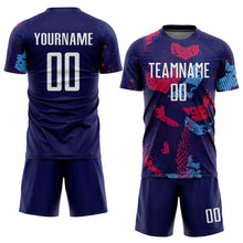 Laden Sie das Bild in den Galerie-Viewer, Custom Navy White-Light Blue Sublimation Soccer Uniform Jersey