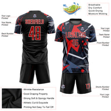 Load image into Gallery viewer, Custom Black Red-White Sublimation Soccer Uniform Jersey