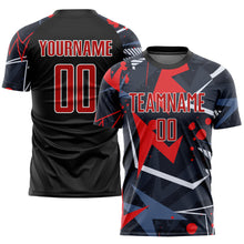 Load image into Gallery viewer, Custom Black Red-White Sublimation Soccer Uniform Jersey