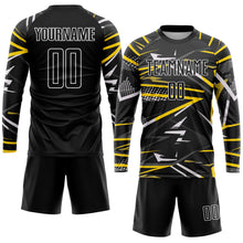 Laden Sie das Bild in den Galerie-Viewer, Custom Black Black-Gold Sublimation Soccer Uniform Jersey