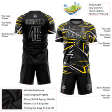 Laden Sie das Bild in den Galerie-Viewer, Custom Black Black-Gold Sublimation Soccer Uniform Jersey