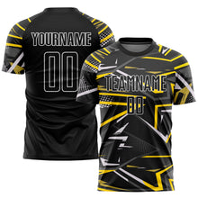 Laden Sie das Bild in den Galerie-Viewer, Custom Black Black-Gold Sublimation Soccer Uniform Jersey