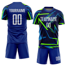 Load image into Gallery viewer, Custom Royal White-Neon Green Sublimation Soccer Uniform Jersey