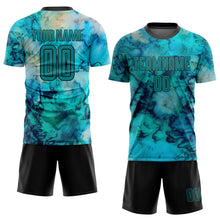 Загрузить изображение в средство просмотра галереи, Custom Tie Dye Teal-Black Sublimation Soccer Uniform Jersey