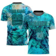 Загрузить изображение в средство просмотра галереи, Custom Tie Dye Teal-Black Sublimation Soccer Uniform Jersey