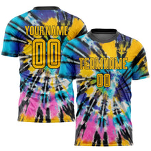 Загрузить изображение в средство просмотра галереи, Custom Tie Dye Gold-Black Sublimation Soccer Uniform Jersey