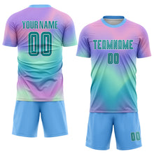Laden Sie das Bild in den Galerie-Viewer, Custom Tie Dye Teal-White Sublimation Soccer Uniform Jersey