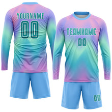 Laden Sie das Bild in den Galerie-Viewer, Custom Tie Dye Teal-White Sublimation Soccer Uniform Jersey