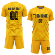 Load image into Gallery viewer, Custom Gold Black Sublimation Soccer Uniform Jersey
