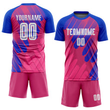Load image into Gallery viewer, Custom Pink White-Royal Third Sublimation Soccer Uniform Jersey