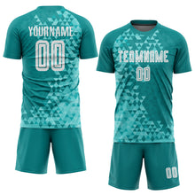 Charger l'image dans la galerie, Custom Teal White Third Sublimation Soccer Uniform Jersey