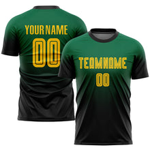 Load image into Gallery viewer, Custom Kelly Green Gold-Black Sublimation Fade Fashion Soccer Uniform Jersey