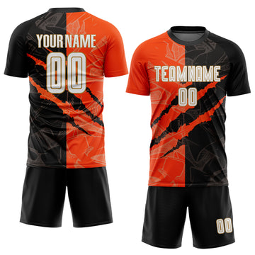 Custom Graffiti Pattern White Black Orange-Old Gold Sublimation Soccer Uniform Jersey