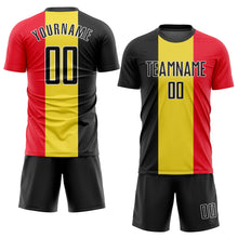 Laden Sie das Bild in den Galerie-Viewer, Custom Gold Black Red-White Sublimation Belgian Flag Soccer Uniform Jersey