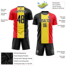 Laden Sie das Bild in den Galerie-Viewer, Custom Gold Black Red-White Sublimation Belgian Flag Soccer Uniform Jersey