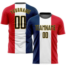 Charger l'image dans la galerie, Custom Navy Black White Red-Gold Sublimation French Flag Soccer Uniform Jersey