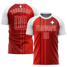Load image into Gallery viewer, Custom Red Crimson-White Sublimation Swiss Flag Soccer Uniform Jersey