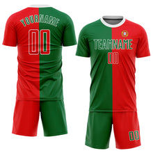Laden Sie das Bild in den Galerie-Viewer, Custom Kelly Green Red-White Sublimation Portuguese Flag Soccer Uniform Jersey