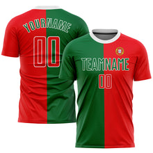 Laden Sie das Bild in den Galerie-Viewer, Custom Kelly Green Red-White Sublimation Portuguese Flag Soccer Uniform Jersey